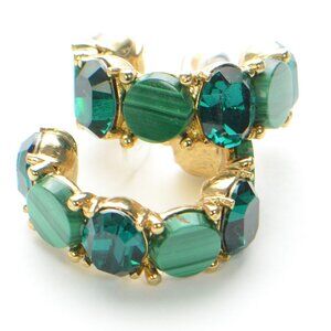 Oscar De La Renta Malachite & Crystal Hoop Earrings